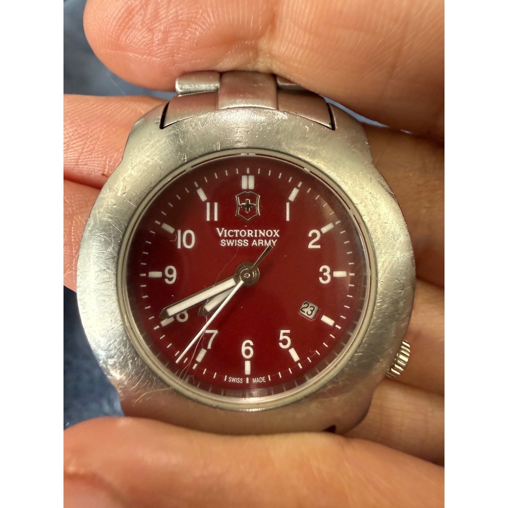Victorinox Swiss Army 24201 Red Dial Stainless Steel Watch 100M Sapphire Crystal